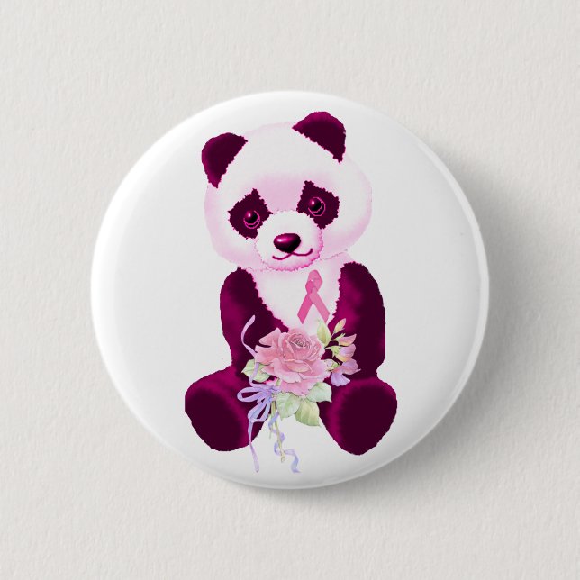 Pink Ribbon Panda Bear 6 Cm Round Badge (Front)