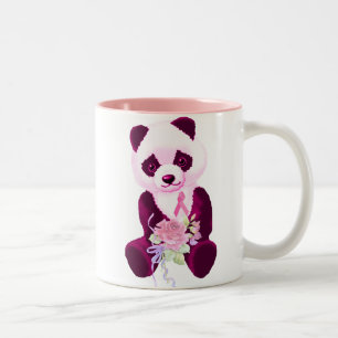 Pink Ribbon Panda Bear Two-Tone Coffee Mug