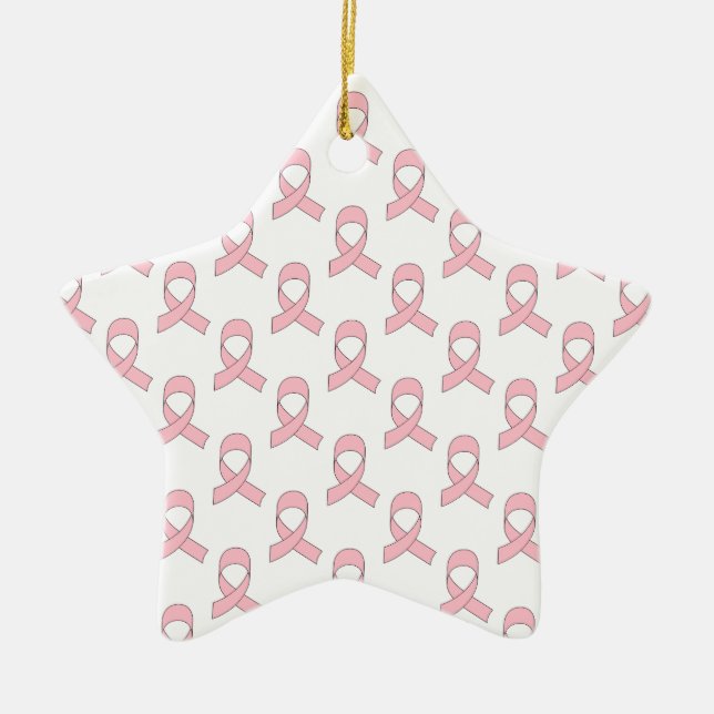 Pink Ribbon Pattern Ceramic Tree Decoration (Front)