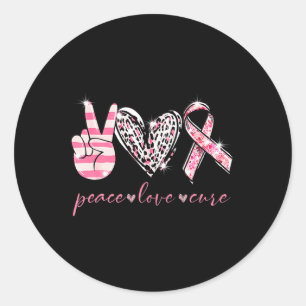 Pink Ribbon Peace Love Cure Breast Cancer Awarenes Classic Round Sticker