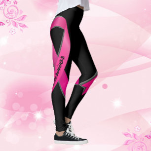 Pink Ribbon Personalise 2 Breast Cancer Survivor Leggings