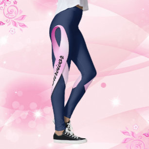 Pink Ribbon Personalise 2 Breast Cancer Survivor Leggings