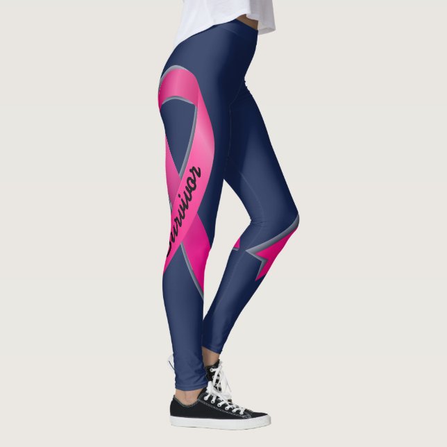 Pink Ribbon Personalise 2 Breast Cancer Survivor Leggings (Right)