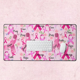 Pink Ribbon Personalise Words & Name Breast Cancer Desk Mat