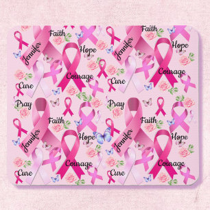 Pink Ribbon Personalise Words & Name Breast Cancer Mouse Pad