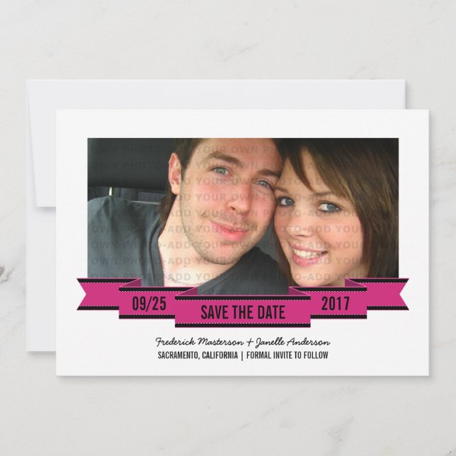 Pink Ribbon Photo Save the Date Invite (Front)
