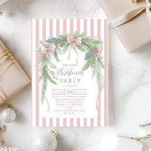 Pink Ribbon Pine Christmas Invitation