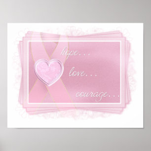 Pink Ribbon - Pink Heart - Hope/Love/Courage Print