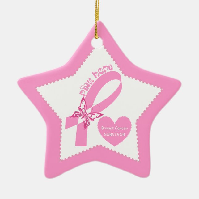 Pink Ribbon Pink Hope Breast cancer awareness Ceramic Ornament (Front)