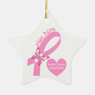 Pink Ribbon Pink Hope Breast cancer awareness Ceramic Tree Decoration
