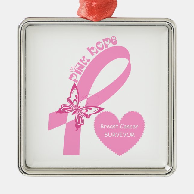Pink Ribbon Pink Hope Breast cancer awareness Metal Ornament (Front)