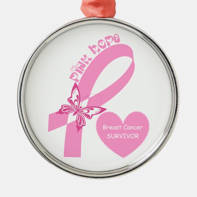 Pink Ribbon Pink Hope Breast cancer awareness Metal Ornament (Front)