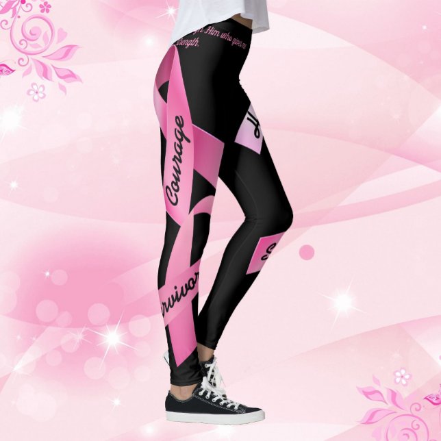 Pink Ribbon Power Words Personalise Template Leggings (Creator Uploaded)