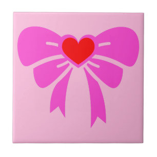 Pink Ribbon Preppy y2k Trendy Minimalist Coquette  Ceramic Tile
