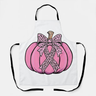 Pink Ribbon Pumpkin Face Halloween Breast Cancer Apron