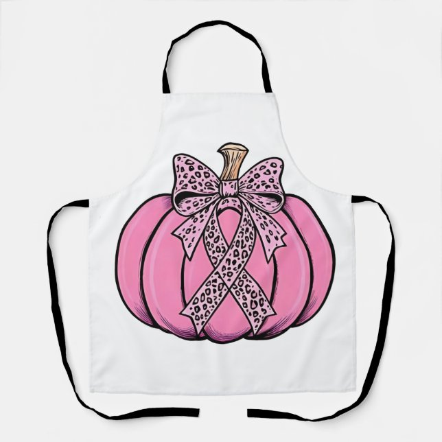 Pink Ribbon Pumpkin Face Halloween Breast Cancer  Apron (Front)