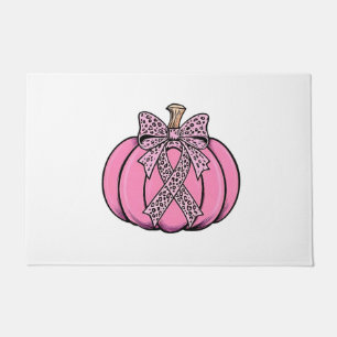 Pink Ribbon Pumpkin Face Halloween Breast Cancer  Doormat