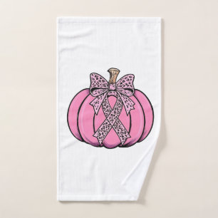 Pink Ribbon Pumpkin Face Halloween Breast Cancer Hand Towel