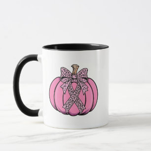 Pink Ribbon Pumpkin Face Halloween Breast Cancer Mug