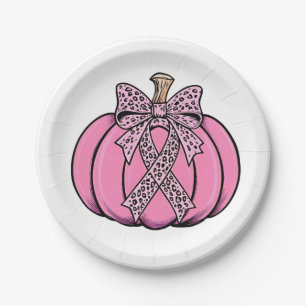 Pink Ribbon Pumpkin Face Halloween Breast Cancer  Paper Plate