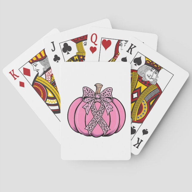 Pink Ribbon Pumpkin Face Halloween Breast Cancer  Playing Cards (Back)
