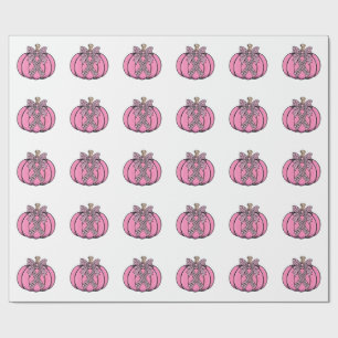 Pink Ribbon Pumpkin Face Halloween Breast Cancer Wrapping Paper