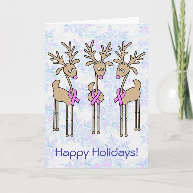 Pink Ribbon Reindeer - Breast Cancer Holiday Card (Front)