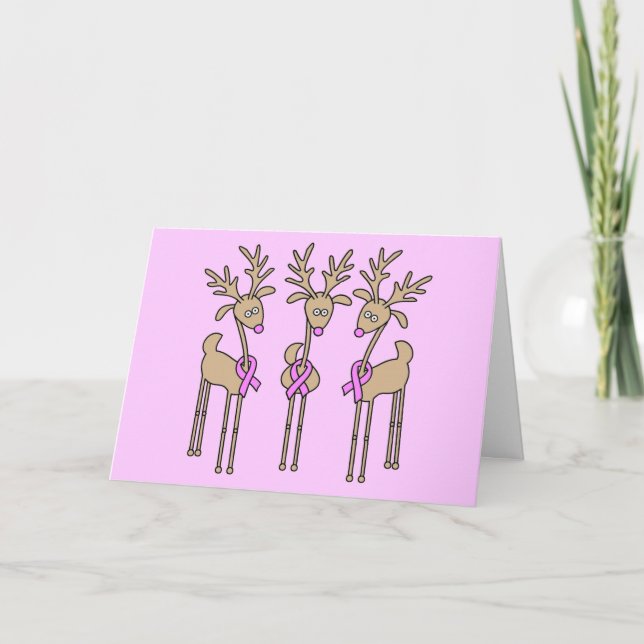 Pink Ribbon Reindeer - Breast Cancer Holiday Card (Front)