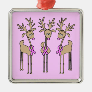 Pink Ribbon Reindeer - Breast Cancer Metal Tree Decoration