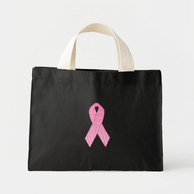 Pink Ribbon Repeating Mini Tote Bag (Front)
