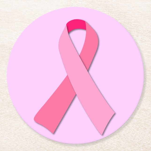 Pink Ribbon Round Paper Coaster (Front)