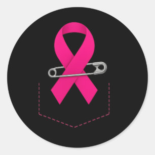 Pink Ribbon Safety Pin Breast Cancer Awareness Sup Classic Round Sticker