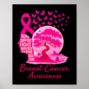 Pink Ribbon Sakura Bonsai Tree Mount Fuji Japanese Poster