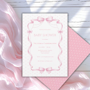 Pink Ribbon Shabby Chic Vintage Baby Shower Invitation