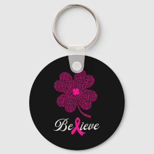 Pink ribbon shamrock believe breast cancer st key ring