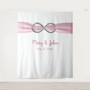Pink Ribbon Silver Infinity Wedding Backdrop Tapestry