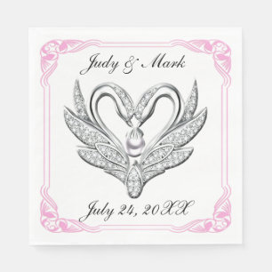Pink Ribbon Silver Swans Paper Napkins