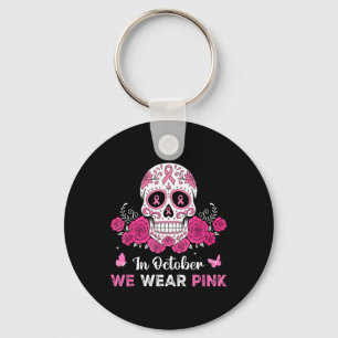 Pink Ribbon Skull Breast Cancer Awareness Hallowee Key Ring