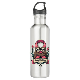 Pink Ribbon Sloth Support Vintage Awareness Art 710 Ml Water Bottle
