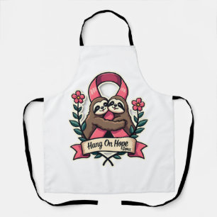 Pink Ribbon Sloth Support Vintage Awareness Art Apron