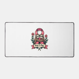 Pink Ribbon Sloth Support Vintage Awareness Art Desk Mat