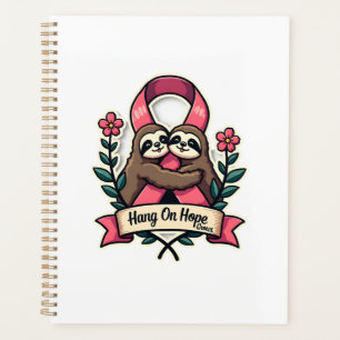 Pink Ribbon Sloth Support Vintage Awareness Art Planner