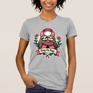Pink Ribbon Sloth Support Vintage Awareness Art T-Shirt
