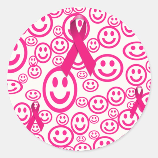 Pink Ribbon Smiles That Help Classic Round Sticker (Front)