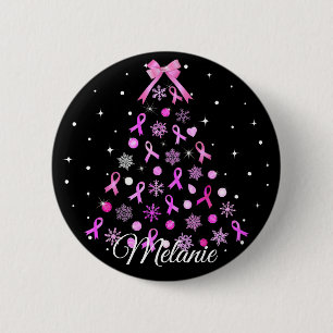 Pink Ribbon Snowflake Christmas Tree 6 Cm Round Badge