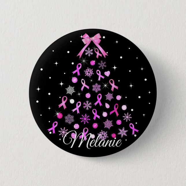 Pink Ribbon Snowflake Christmas Tree 6 Cm Round Badge (Front)