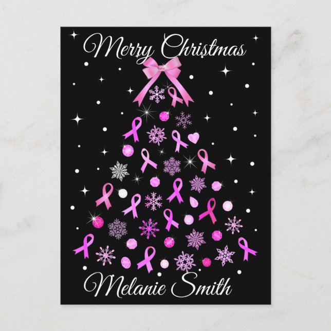 Pink Ribbon Snowflake Christmas Tree Postcard (Front)