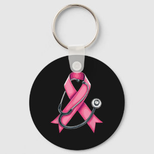 Pink Ribbon Stethoscope Cute Nurse Breast Cancer A Key Ring