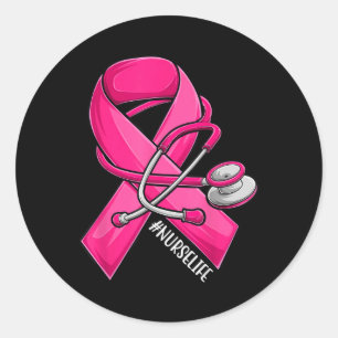 Pink Ribbon Stethoscope Nurse Life Breast Cancer A Classic Round Sticker