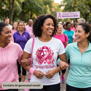 Pink Ribbon Stronger Together Floral Breast Cancer T-Shirt
